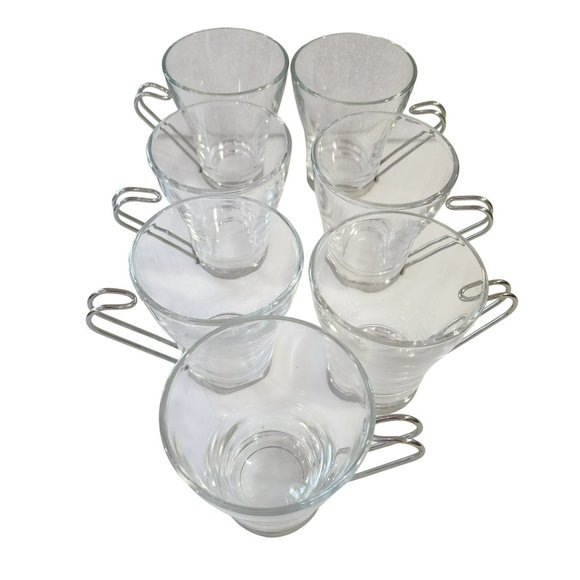 Vintage Clear Glass Cappuccino Expresso Tea Cup Coffee Mug Set of 7 Metal Handle - Picture 7 of 16
